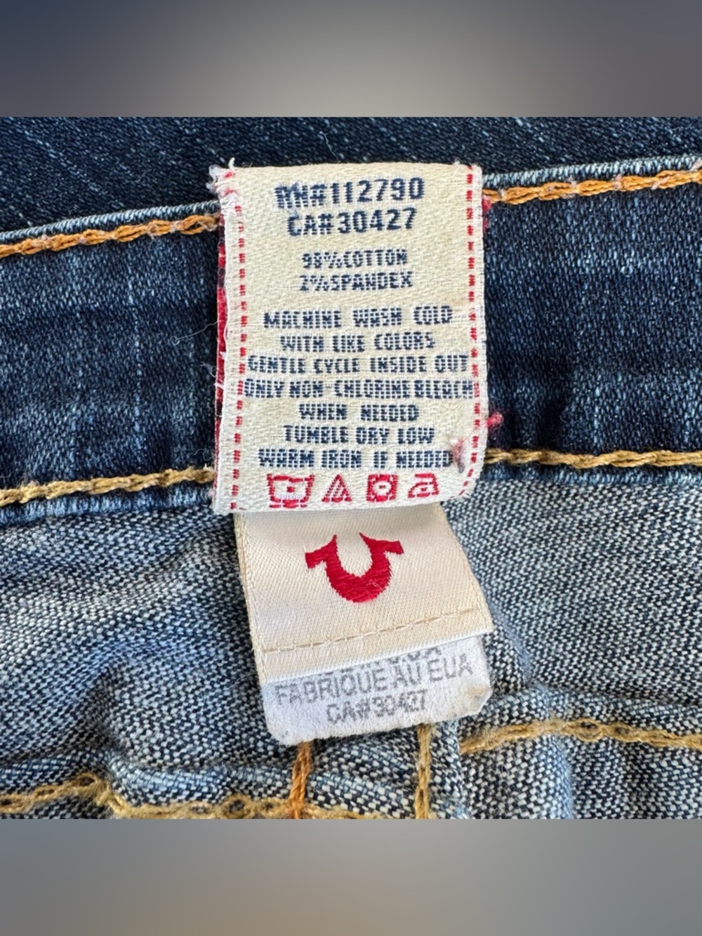 True Religion Joey Low Rise Flare Jeans Dark Blue Denim Distressed y2k 00s - Picture 13 of 14